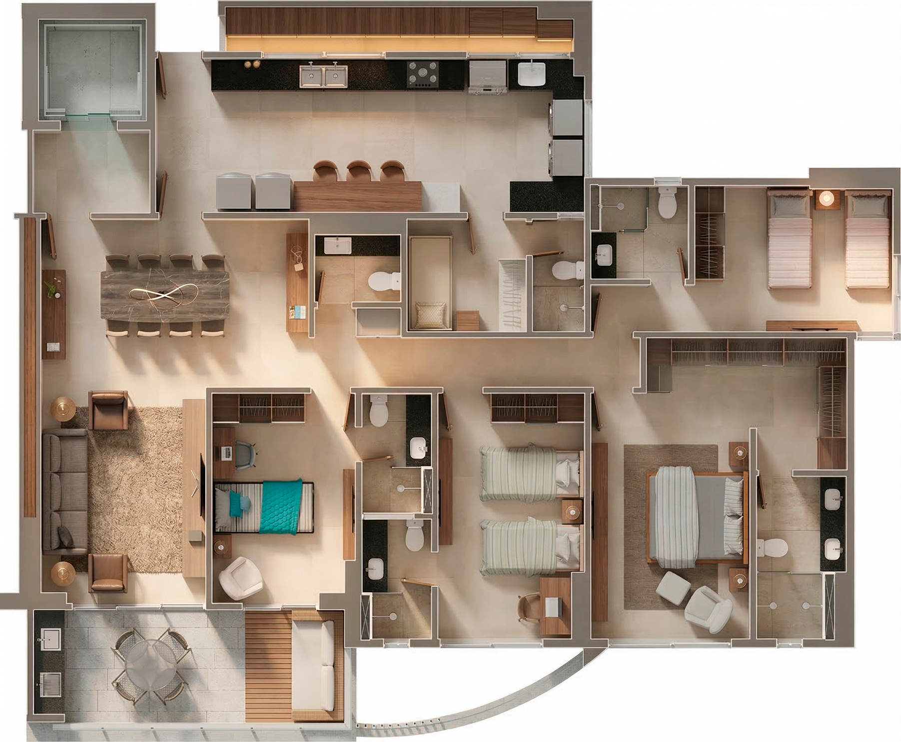 Planta tipo 1 do Residencial Leidson Farias — 3 suítes 136 m²